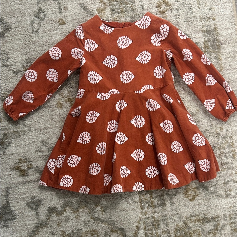 Jacadi Paris Luxury Rust and White Patterned Kids Corduroy Dress
